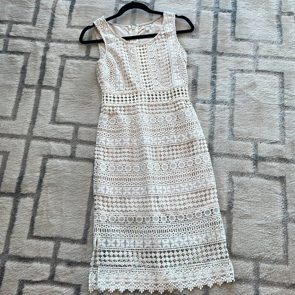 Soieblu Ivory Crochet Lace Sleeveless Midi Dress Size Small - Picture 1 of 7